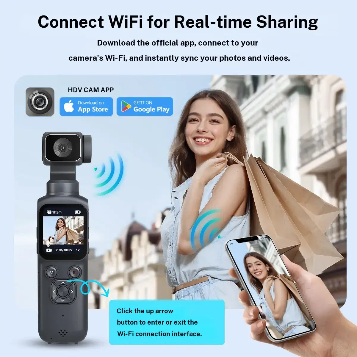 WIKICO 4K Pocket Camera – Portable Wi-Fi Vlogging Camcorder with Face Tracking, 16GB Memory Card and Tripod for Everyday Filming
