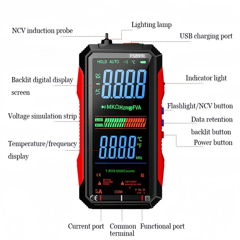 True RMS 6000-Count Digital Multimeter – Auto-Ranging Voltmeter for Home, Auto & Industrial Use