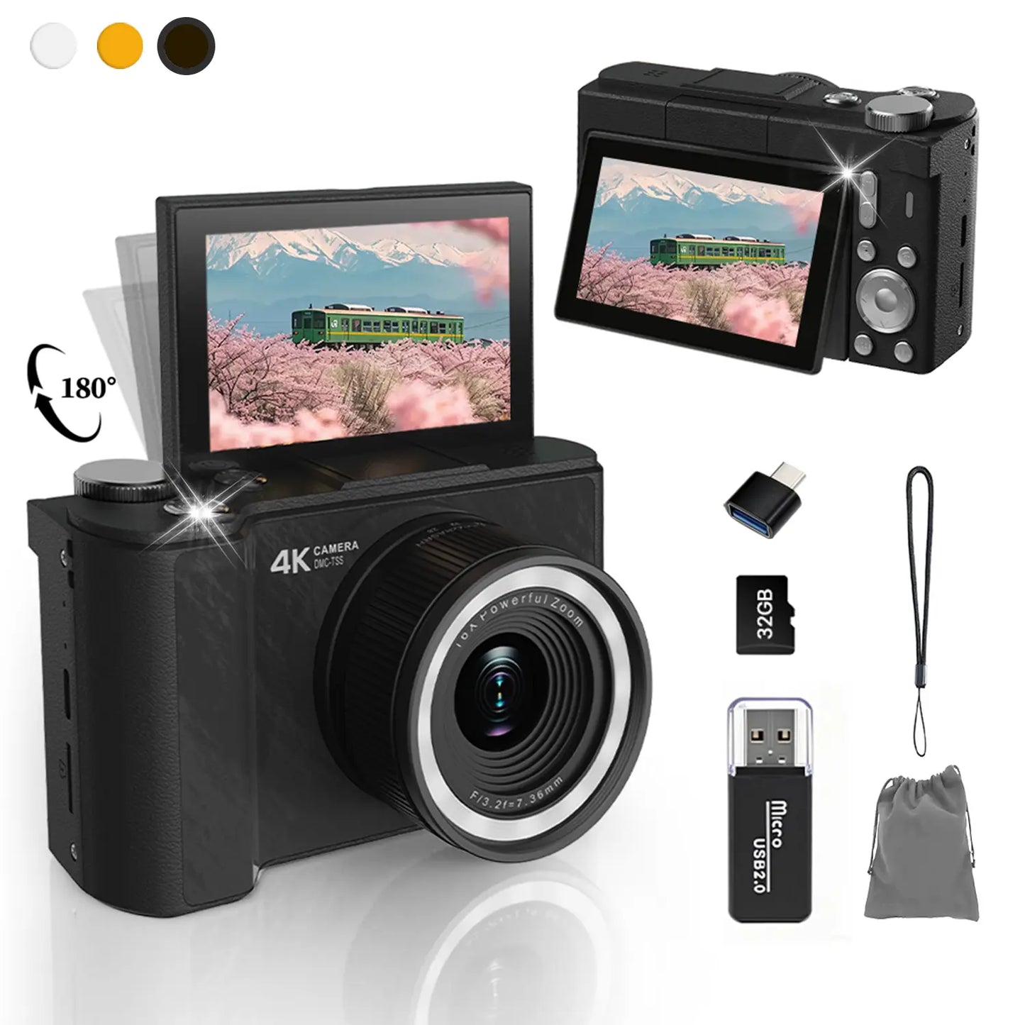 Foldable Vlogging Camera – Portable Digital Camera with 32GB SD Card, Self-Timer and Wrist Strap for Everyday Creativity