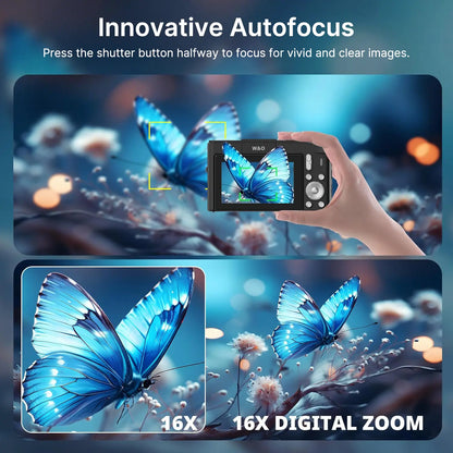 Foldable Vlogging Camera – Portable Digital Camera with 32GB SD Card, Self-Timer and Wrist Strap for Everyday Creativity