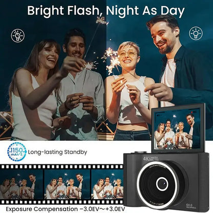 Foldable Vlogging Camera – Portable Digital Camera with 32GB SD Card, Self-Timer and Wrist Strap for Everyday Creativity