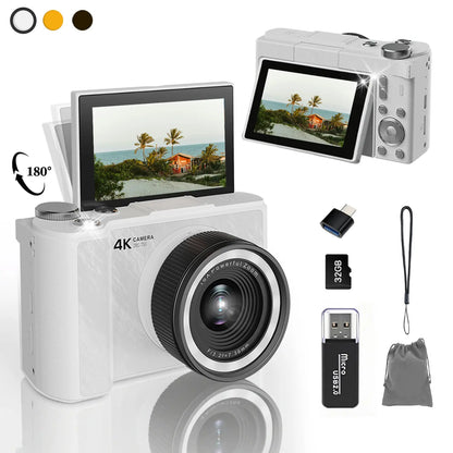 Foldable Vlogging Camera – Portable Digital Camera with 32GB SD Card, Self-Timer and Wrist Strap for Everyday Creativity