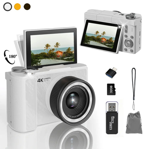 Foldable Vlogging Camera – Portable Digital Camera with 32GB SD Card, Self-Timer and Wrist Strap for Everyday Creativity