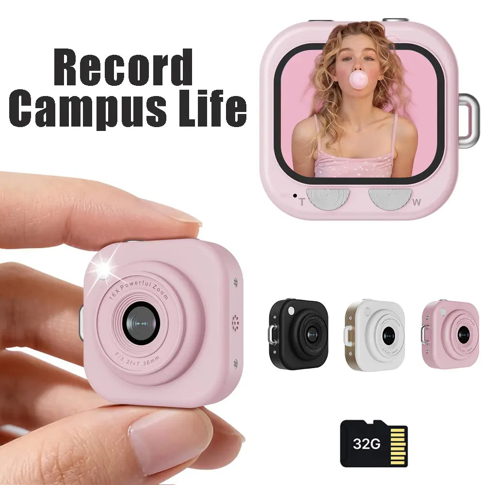 Y2K Mini Pocket Camera – 1080P Portable Vlogging Camera with 32GB SD Card and Key Clip for Teens & Travel