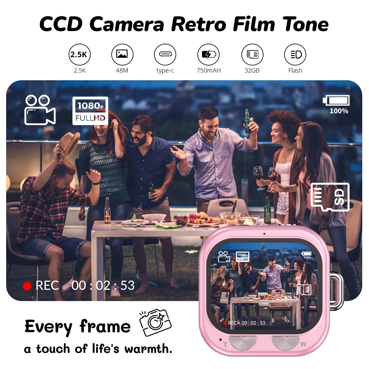 Y2K Mini Pocket Camera – 1080P Portable Vlogging Camera with 32GB SD Card and Key Clip for Teens & Travel