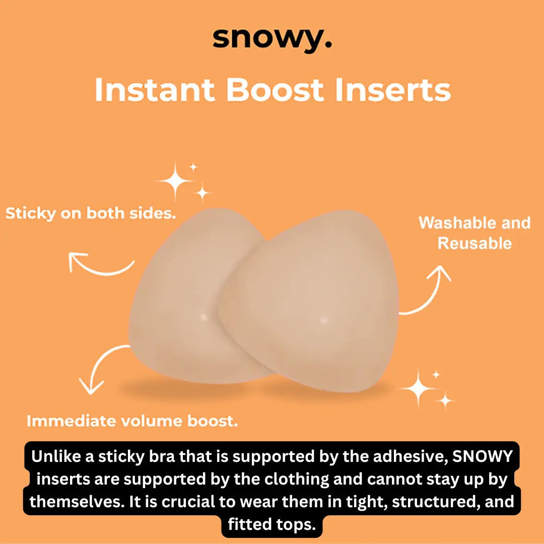 SNOWY Sticky Bra Inserts for Instant Lift & Volume, Washable & Reusable Adhesive Breast Pads, Invisible Outfit Enhancer
