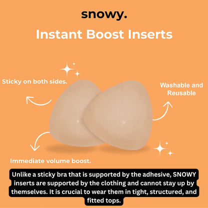 SNOWY Sticky Bra Inserts for Instant Lift & Volume, Washable & Reusable Adhesive Breast Pads, Invisible Outfit Enhancer