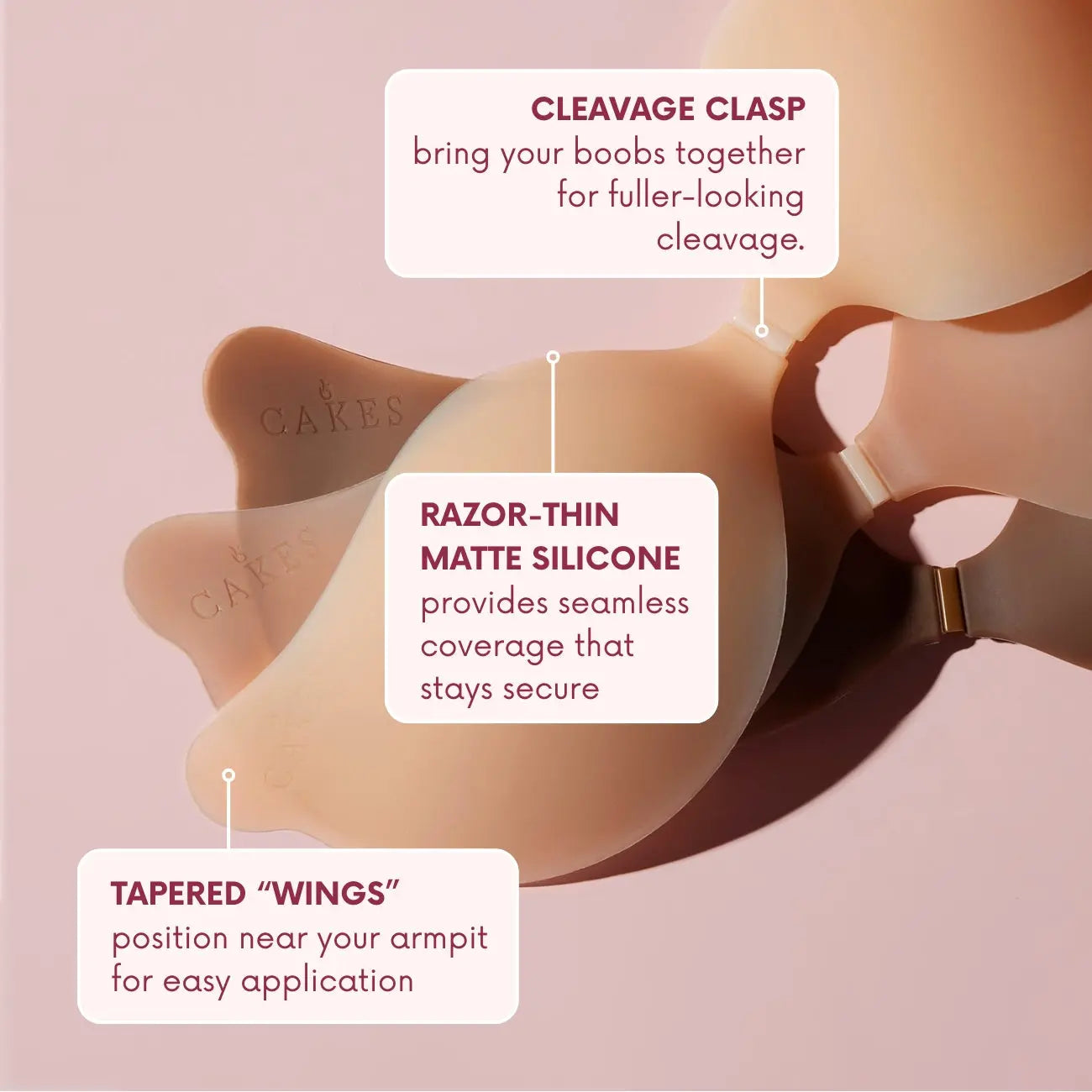 CAKES Body Silicone Cleavage Bra, Seamless Push-Up Support with Matte Finish, Reusable Invisible Bra for Strapless Dresses & Backless Styles
