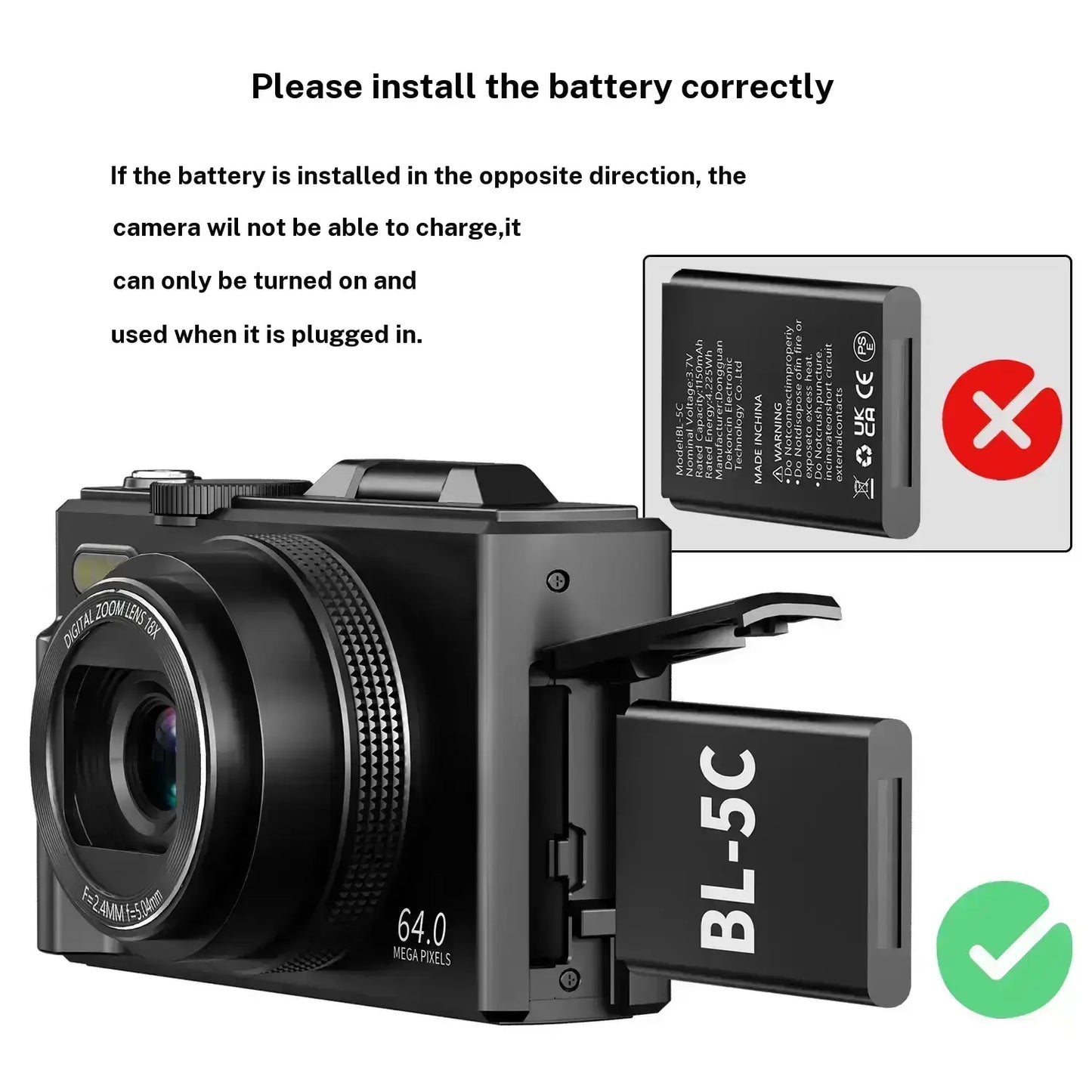 WIKICO 4K Digital Camera for Photography – 64MP Camera with 3″ 180° Flip Screen, 18X Digital Zoom, 32GB Micro SD Card & 2 Batteries, Ideal Gift for Creators