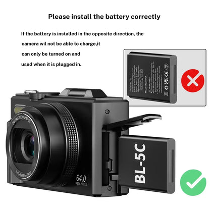 WIKICO 4K Digital Camera for Photography – 64MP Camera with 3″ 180° Flip Screen, 18X Digital Zoom, 32GB Micro SD Card & 2 Batteries, Ideal Gift for Creators