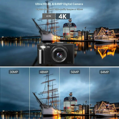 WIKICO 4K Digital Camera for Photography – 64MP Camera with 3″ 180° Flip Screen, 18X Digital Zoom, 32GB Micro SD Card & 2 Batteries, Ideal Gift for Creators