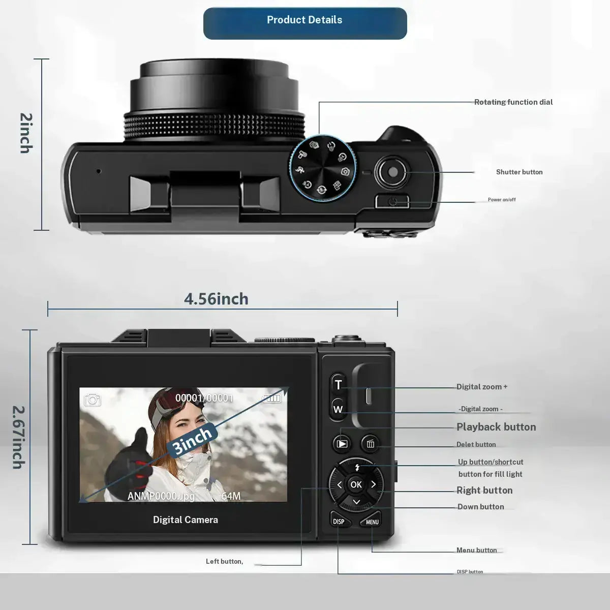 WIKICO 4K Digital Camera for Photography – 64MP Camera with 3″ 180° Flip Screen, 18X Digital Zoom, 32GB Micro SD Card & 2 Batteries, Ideal Gift for Creators