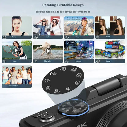 WIKICO 4K Digital Camera for Photography – 64MP Camera with 3″ 180° Flip Screen, 18X Digital Zoom, 32GB Micro SD Card & 2 Batteries, Ideal Gift for Creators