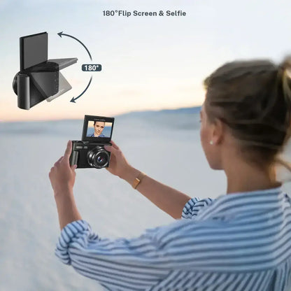 WIKICO 4K Digital Camera for Photography – 64MP Camera with 3″ 180° Flip Screen, 18X Digital Zoom, 32GB Micro SD Card & 2 Batteries, Ideal Gift for Creators