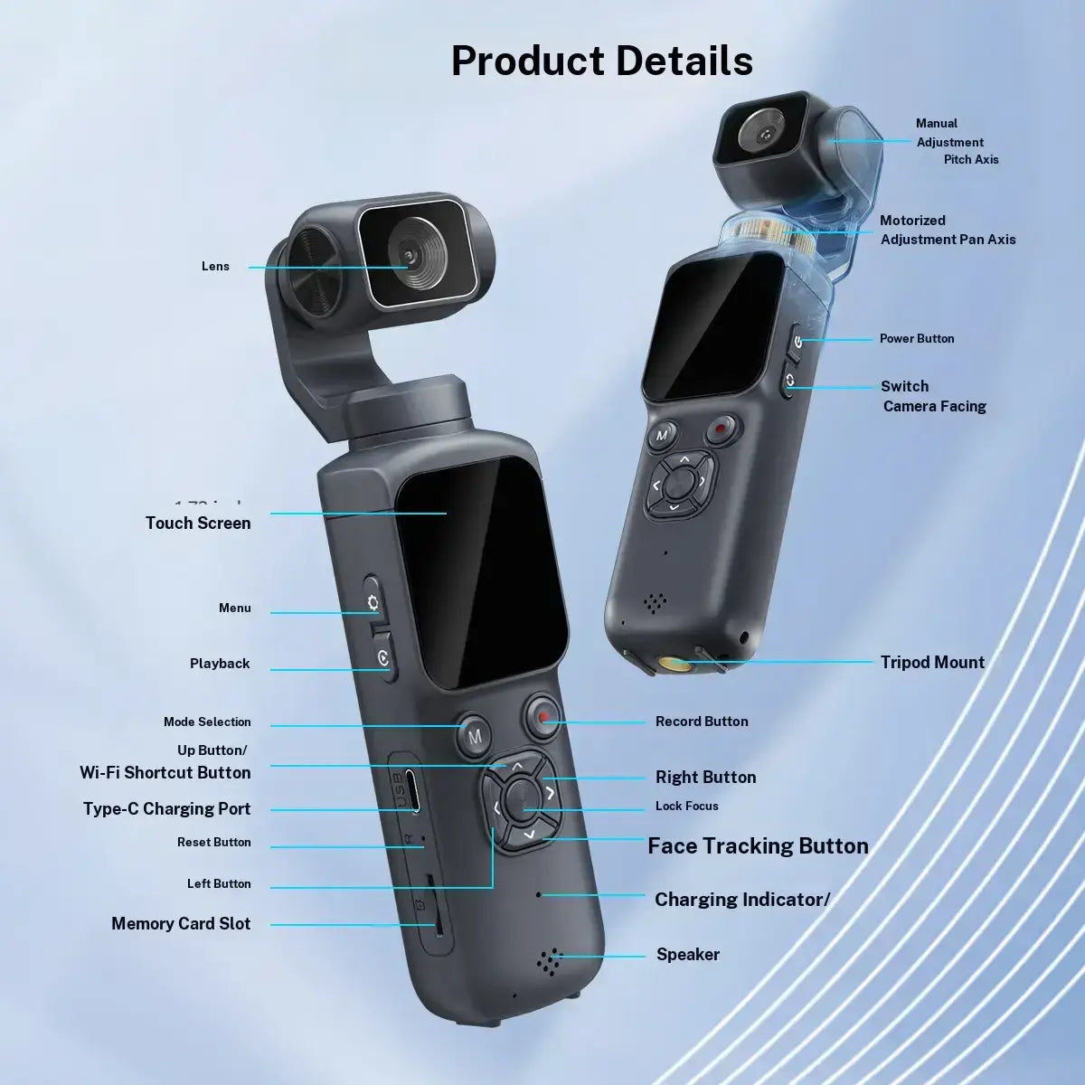 WIKICO 4K Pocket Camera – Portable Wi-Fi Vlogging Camcorder with Face Tracking, 16GB Memory Card and Tripod for Everyday Filming