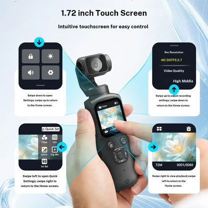 WIKICO 4K Pocket Camera – Portable Wi-Fi Vlogging Camcorder with Face Tracking, 16GB Memory Card and Tripod for Everyday Filming