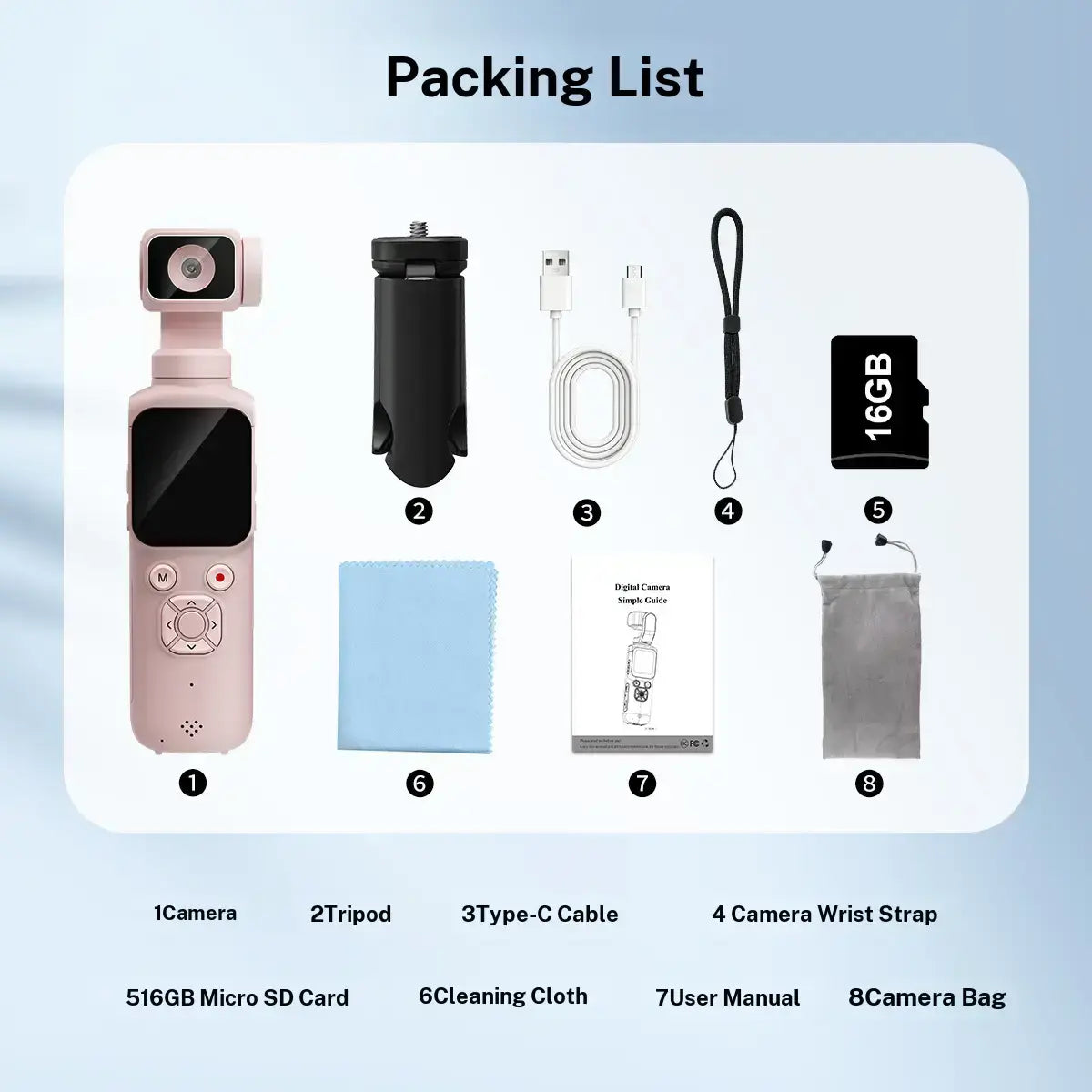 WIKICO 4K Pocket Camera – Portable Wi-Fi Vlogging Camcorder with Face Tracking, 16GB Memory Card and Tripod for Everyday Filming