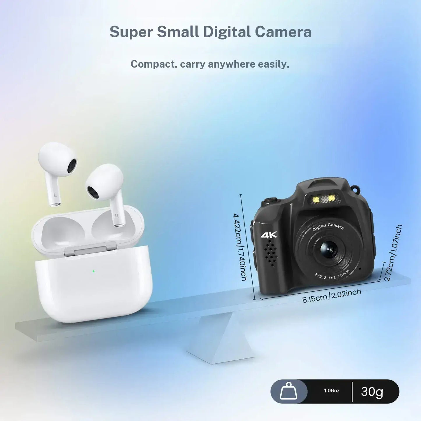Retro Mini Keychain Camera – 4K 64MP Pocket Video Camera with LED Light and 32GB Card for Kids, Teens & New Photographers