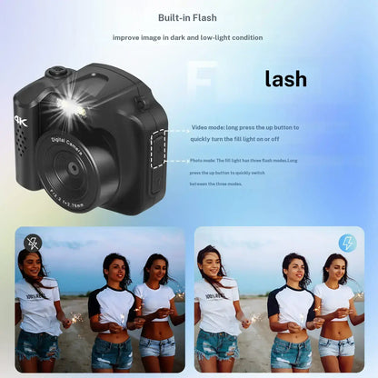 Retro Mini Keychain Camera – 4K 64MP Pocket Video Camera with LED Light and 32GB Card for Kids, Teens & New Photographers
