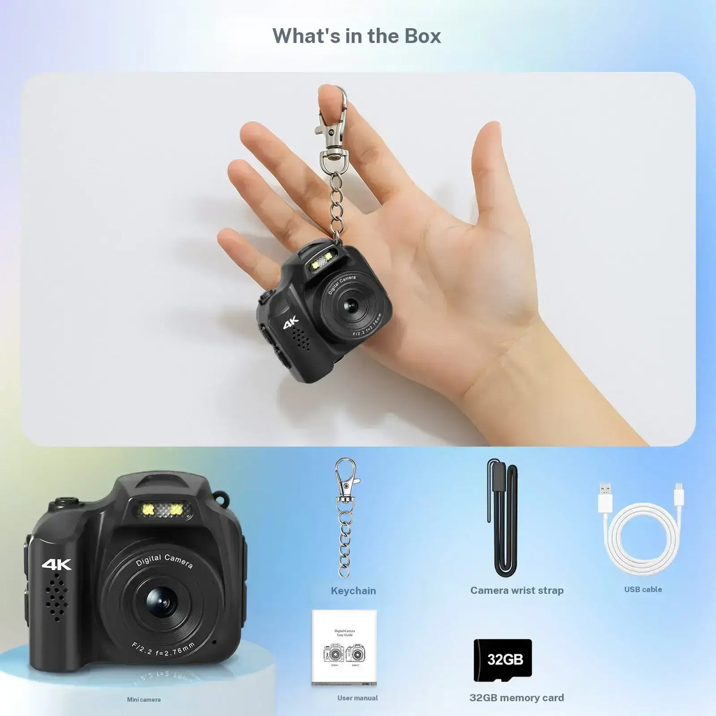 Retro Mini Keychain Camera – 4K 64MP Pocket Video Camera with LED Light and 32GB Card for Kids, Teens & New Photographers
