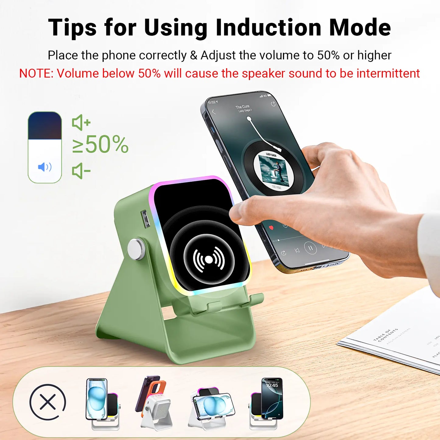 Adjustable Wireless Speaker Dock – 5-in-1 Mobile Stand with 3500mAh Rechargeable Power Bank, 360° Rotation & LED Ambient Lighting