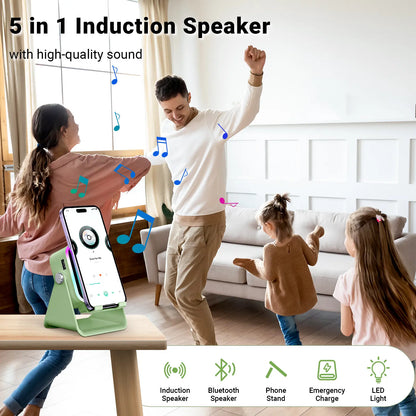 Adjustable Wireless Speaker Dock – 5-in-1 Mobile Stand with 3500mAh Rechargeable Power Bank, 360° Rotation & LED Ambient Lighting