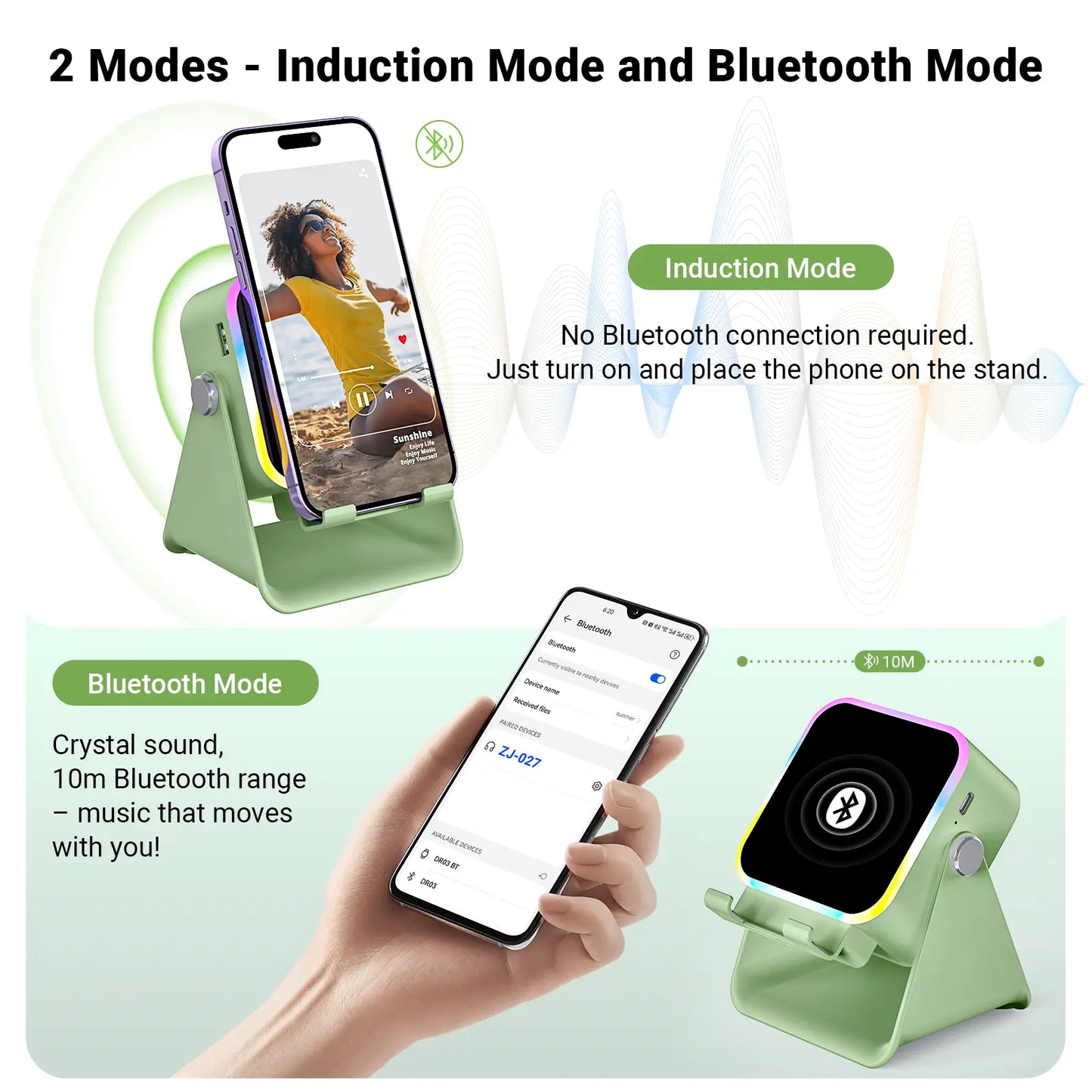 Adjustable Wireless Speaker Dock – 5-in-1 Mobile Stand with 3500mAh Rechargeable Power Bank, 360° Rotation & LED Ambient Lighting