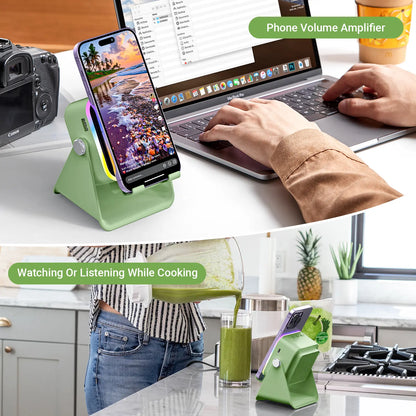 Adjustable Wireless Speaker Dock – 5-in-1 Mobile Stand with 3500mAh Rechargeable Power Bank, 360° Rotation & LED Ambient Lighting