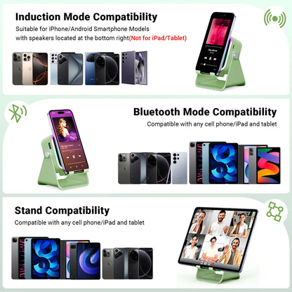 Adjustable Wireless Speaker Dock – 5-in-1 Mobile Stand with 3500mAh Rechargeable Power Bank, 360° Rotation & LED Ambient Lighting