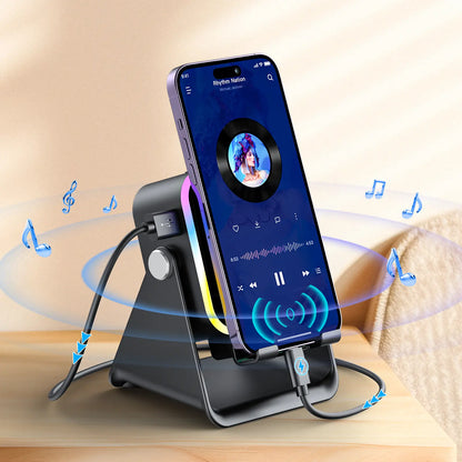 Adjustable Wireless Speaker Dock – 5-in-1 Mobile Stand with 3500mAh Rechargeable Power Bank, 360° Rotation & LED Ambient Lighting