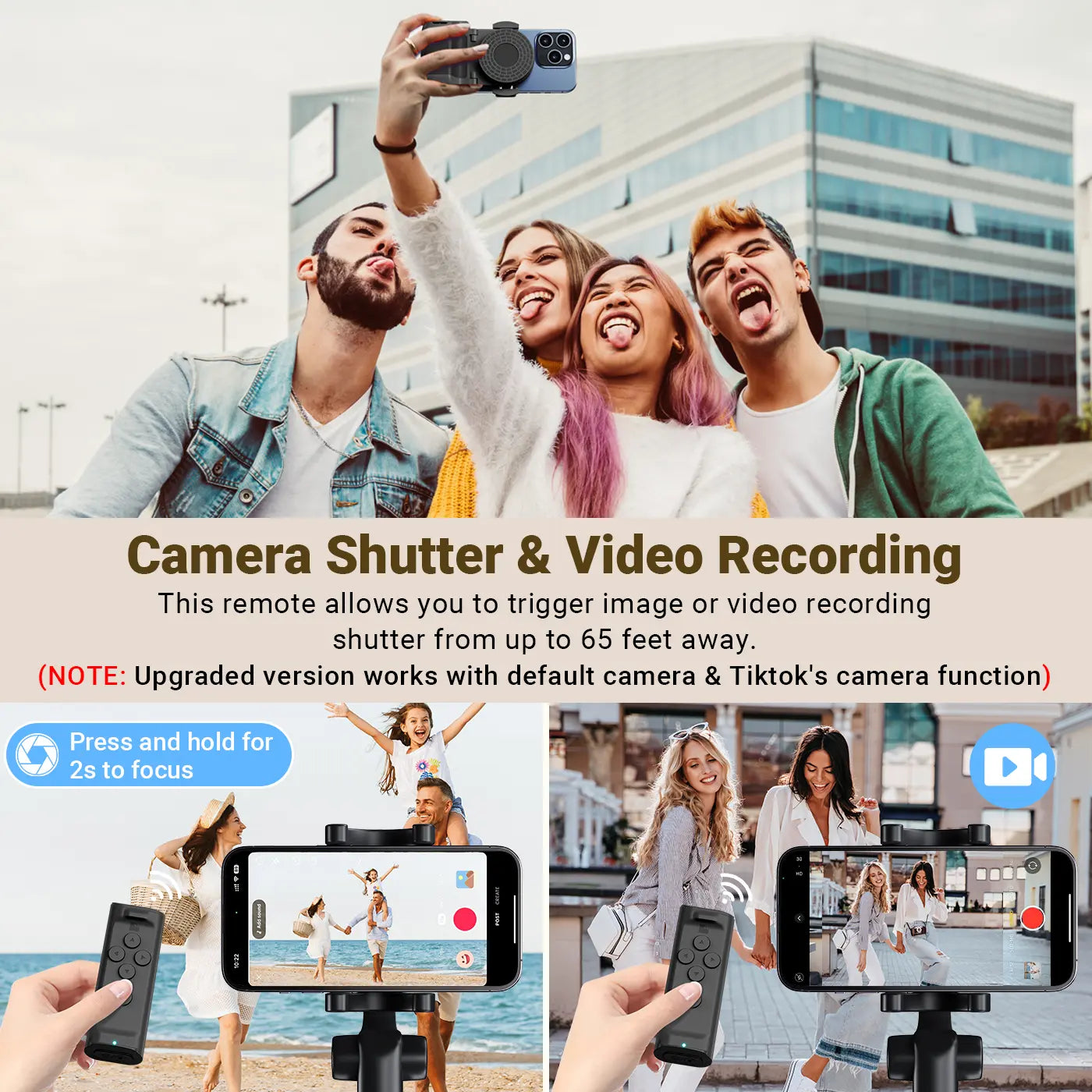 Wireless TikTok Scrolling Remote – Phone Stand with Bluetooth Page Turner, Camera Shutter & Video Recording Control for iPhone & Android