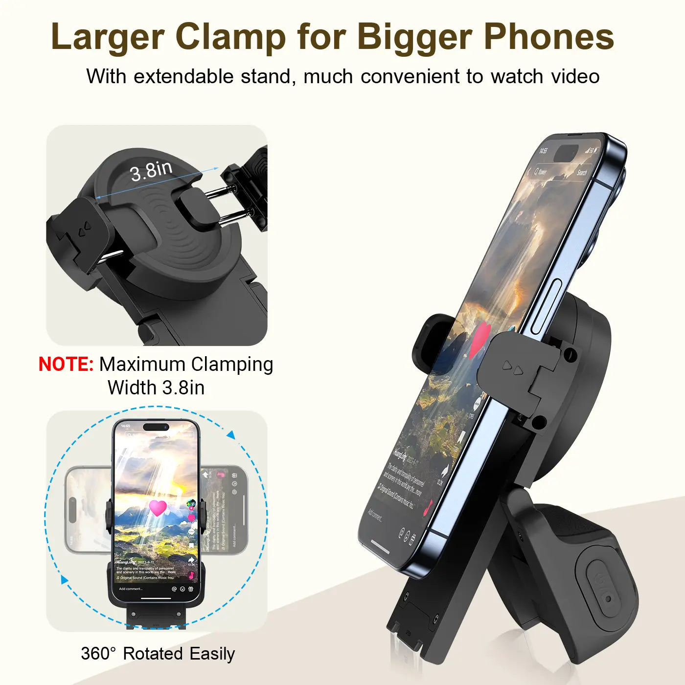 Wireless TikTok Scrolling Remote – Phone Stand with Bluetooth Page Turner, Camera Shutter & Video Recording Control for iPhone & Android