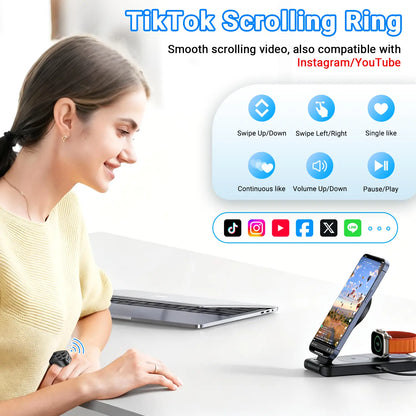 Bluetooth TikTok Scrolling Ring – Wireless Page Turner, Camera Shutter Remote for iPhone, Android, Kindle App & Video Recording