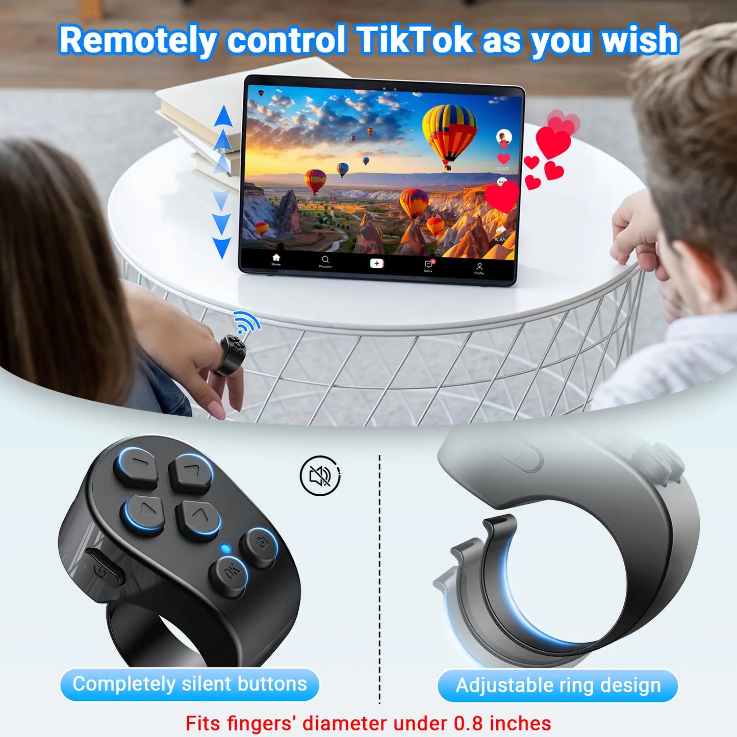 Bluetooth TikTok Scrolling Ring – Wireless Page Turner, Camera Shutter Remote for iPhone, Android, Kindle App & Video Recording