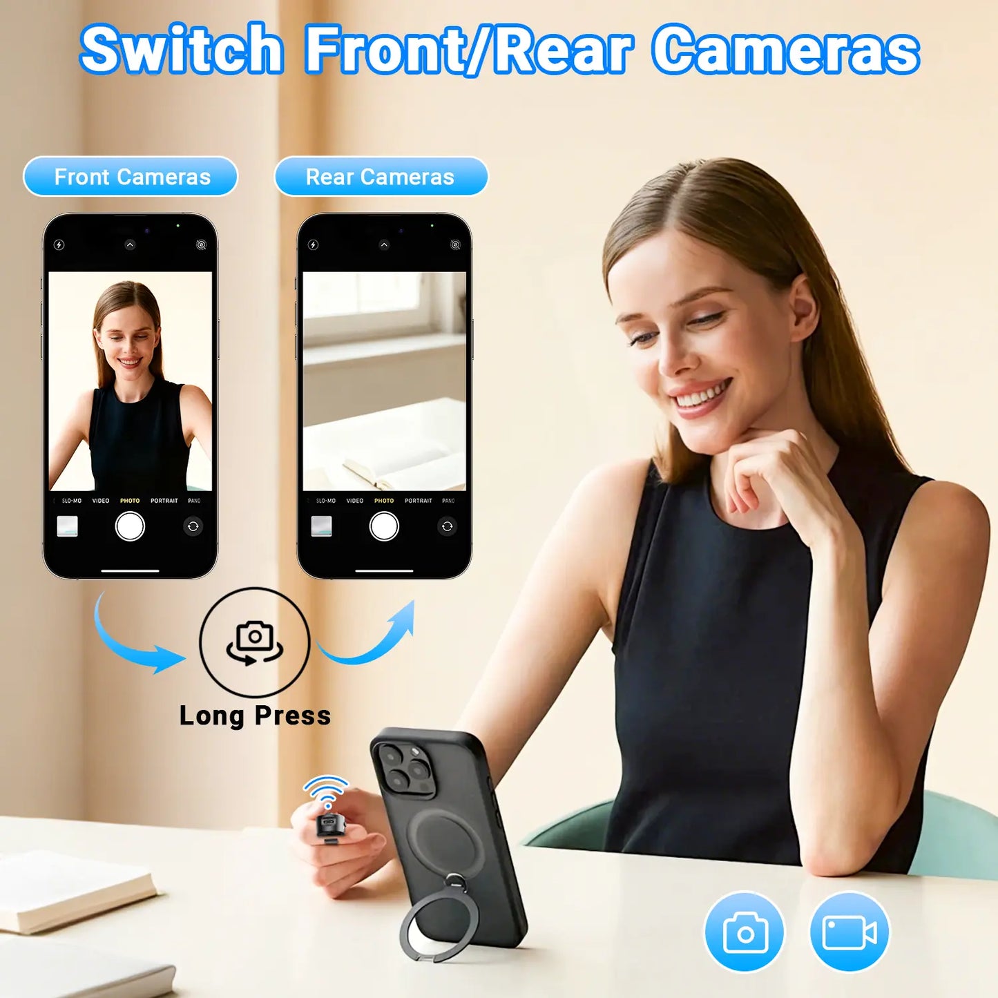 Bluetooth TikTok Scrolling Ring – Wireless Page Turner, Camera Shutter Remote for iPhone, Android, Kindle App & Video Recording