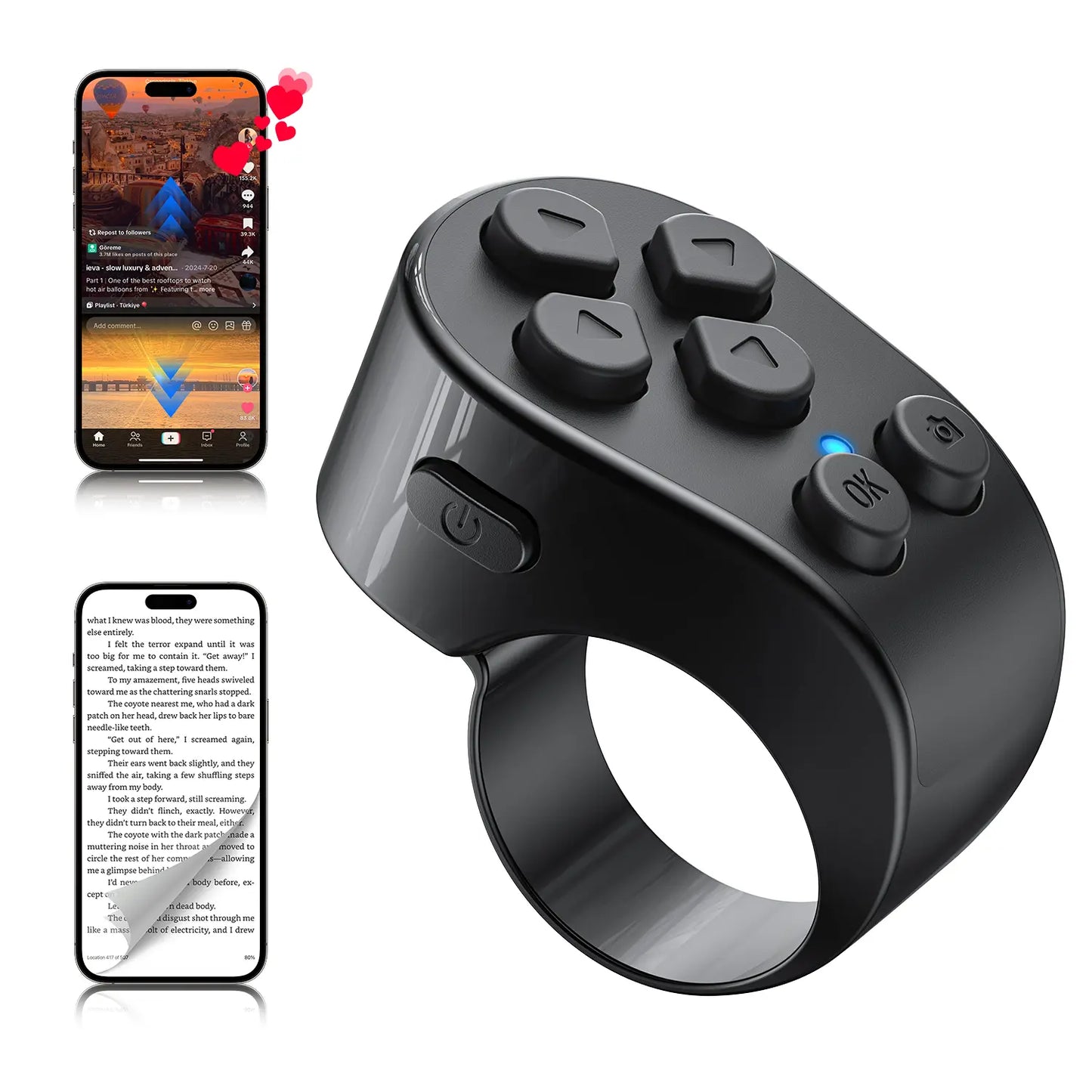 Bluetooth TikTok Scrolling Ring – Wireless Page Turner, Camera Shutter Remote for iPhone, Android, Kindle App & Video Recording