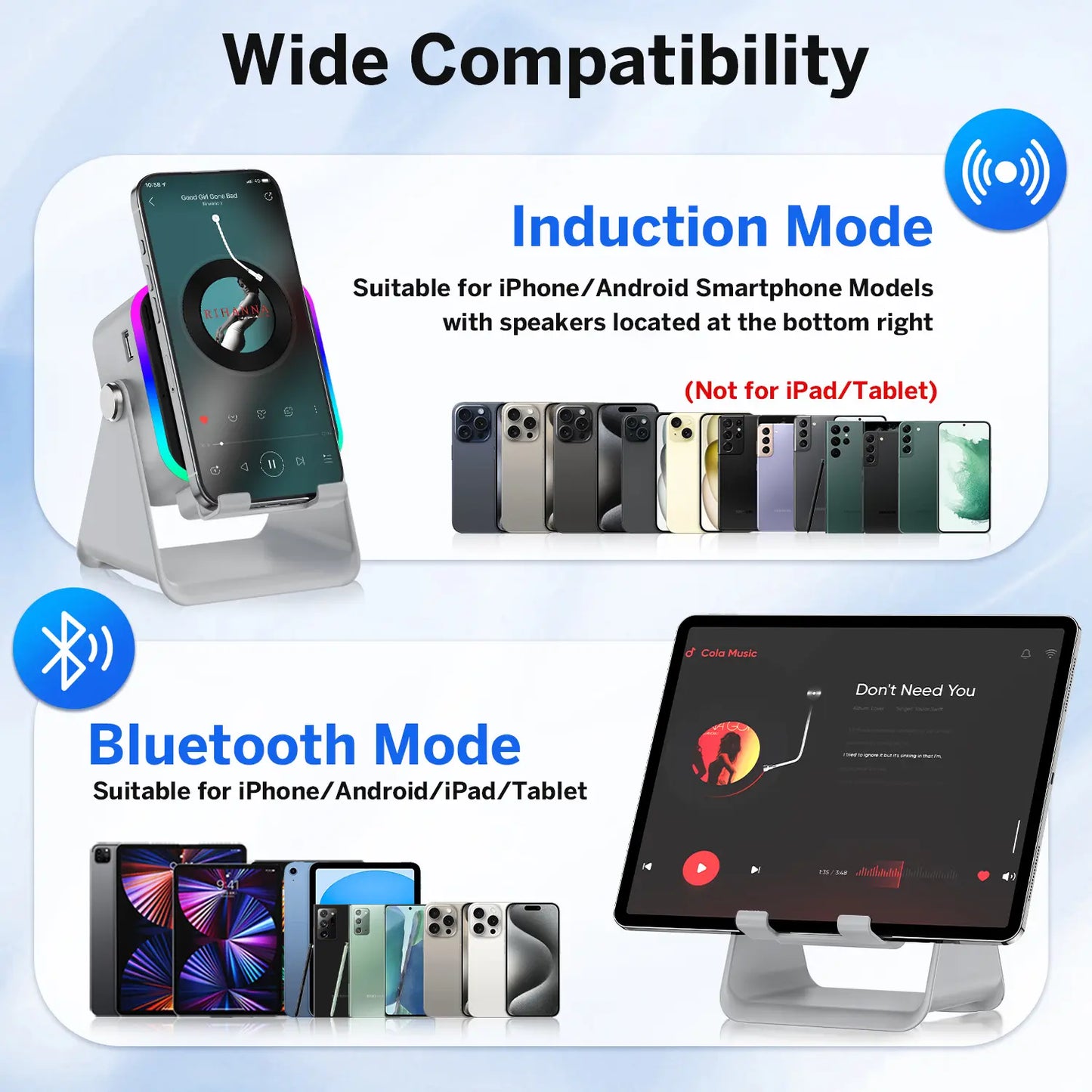 5-in-1 Bluetooth Speaker Phone Stand – 3500mAh Emergency Power Bank, 360° Adjustable Holder with 8 RGB Ambient Lighting Modes