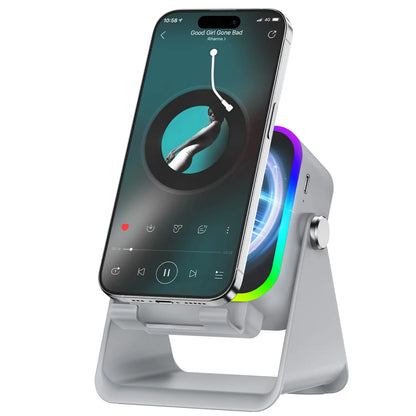 5-in-1 Bluetooth Speaker Phone Stand – 3500mAh Emergency Power Bank, 360° Adjustable Holder with 8 RGB Ambient Lighting Modes