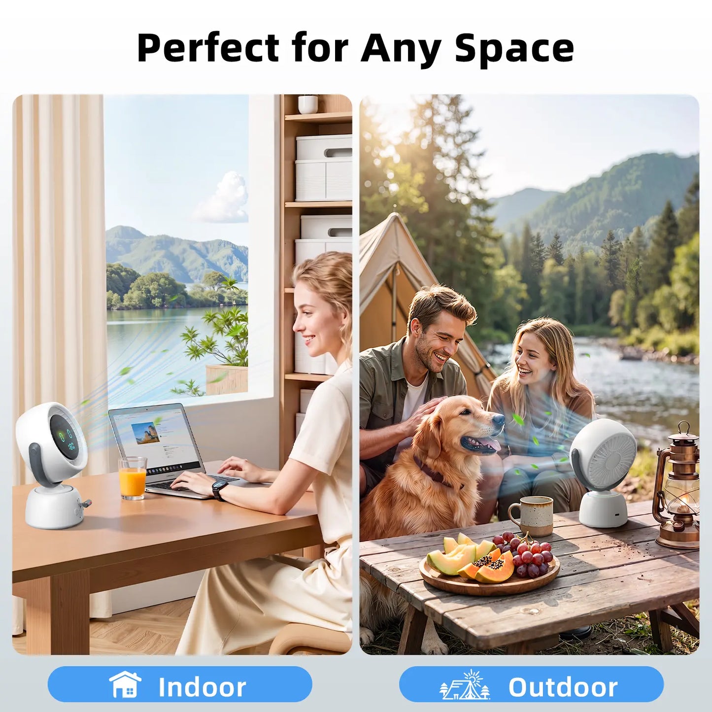 Rechargeable Smart Tracking Fan – 150° Auto-Follow Desk Fan with 200 Adjustable Speeds, LED Display & Ambient Light for Home and Office