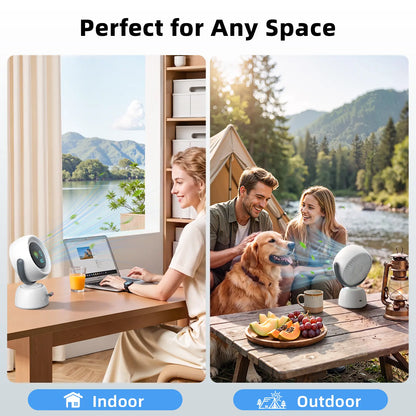 Rechargeable Smart Tracking Fan – 150° Auto-Follow Desk Fan with 200 Adjustable Speeds, LED Display & Ambient Light for Home and Office
